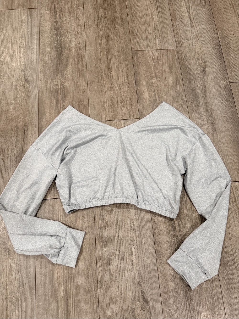 Grey Off-Shoulder Cropped Sweatshirt - Picture 3 of 9